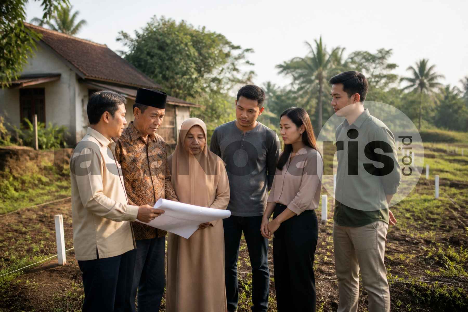 Ilustrasi penandatanganan akta pembagian hak bersama tanah warisan di hadapan notaris ppat